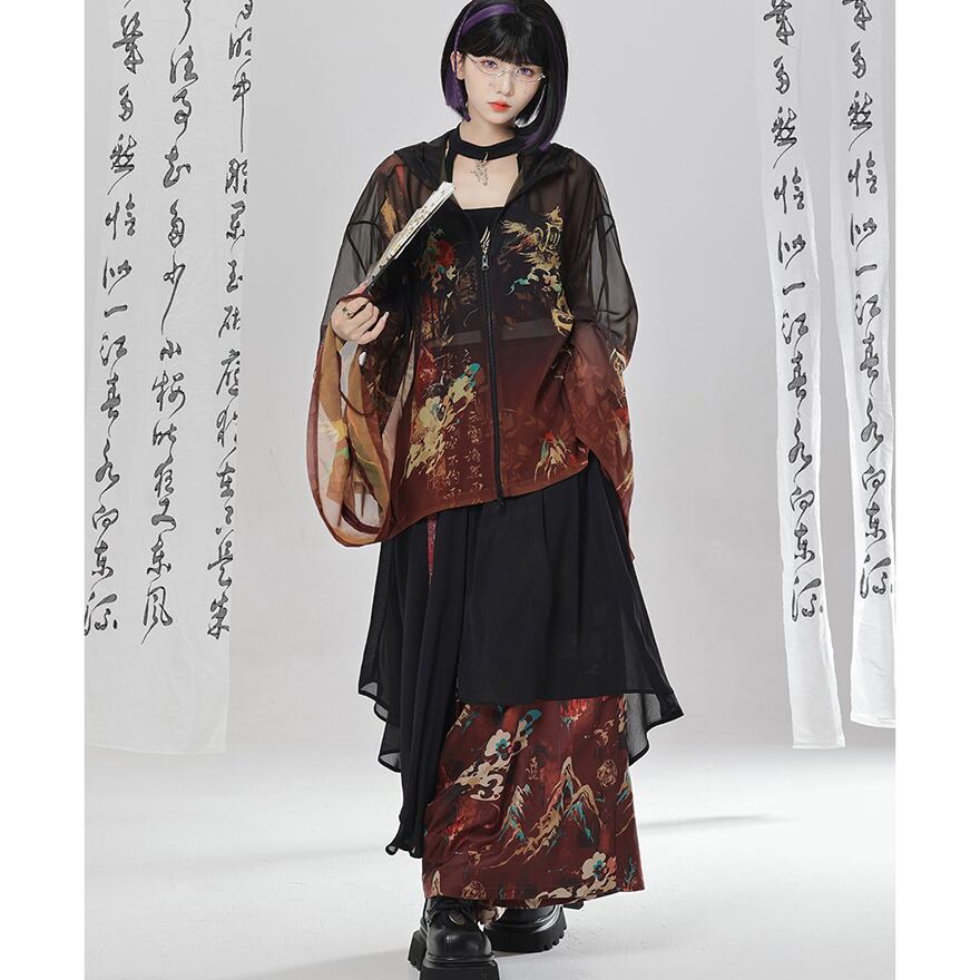 サブカル 服 地雷系 通販 チャイナ風服 ワイドパンツ 袴パンツ ゆったり 刺繍 卿棠オリジナル 夏服