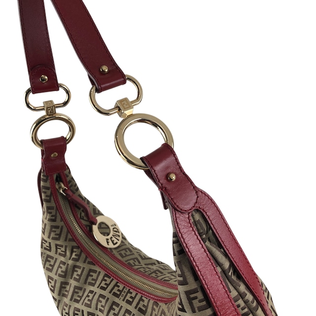 FENDI フェンディ ズッキーノ ワンショルダー ブラウン×レッド キャンバス チャーム vintage ヴィンテージ オールド wcjejn