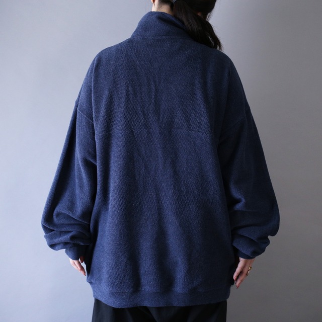 "BIG DOGS" 刺繍 logo over silhouette pile fabric half-zip pullover