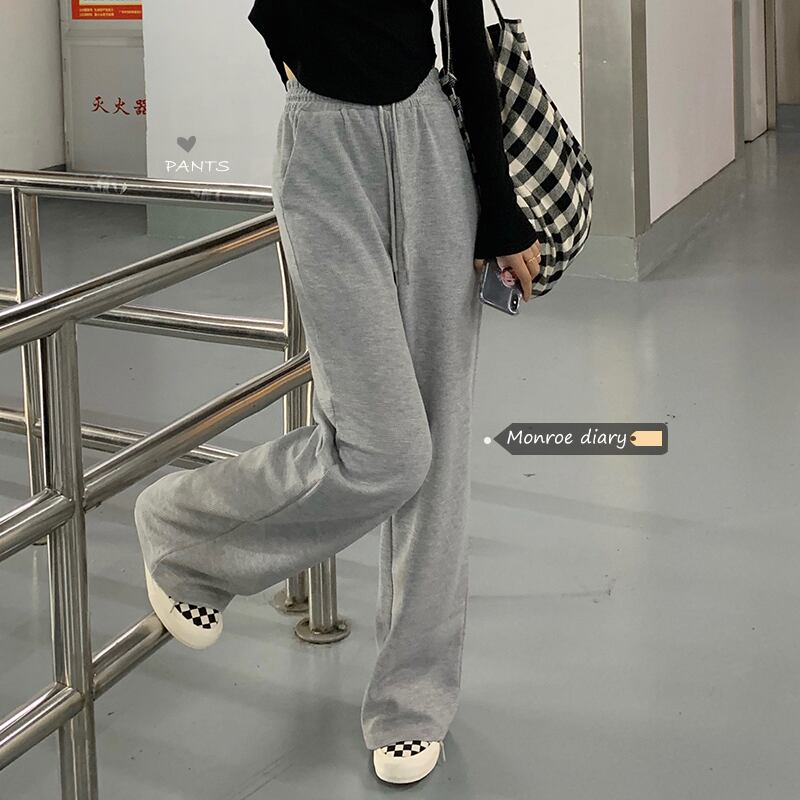 グレーギャザーパンツ スプリングオータム薄手ルーズサマー 春物 夏物 秋物 モンロー96478643765