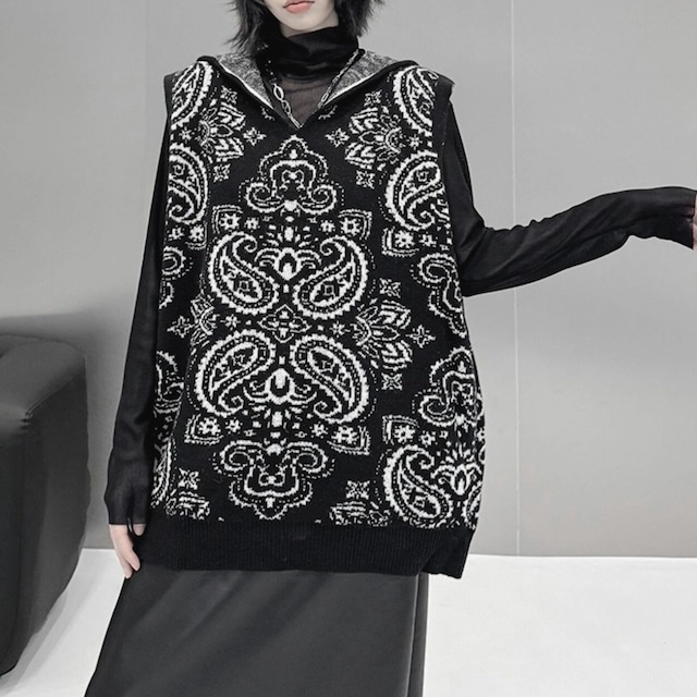 Paisley hoodie vest C0813