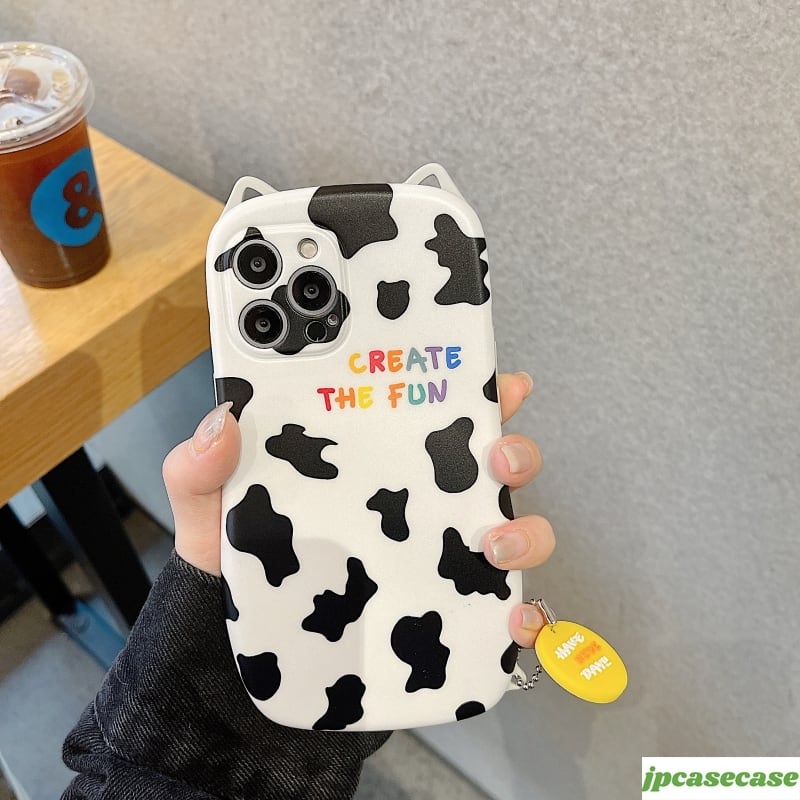 耳付き☆iPhone12Pro/12/11Pro/11/XS/XR/8ケース☆牛乳柄 人気