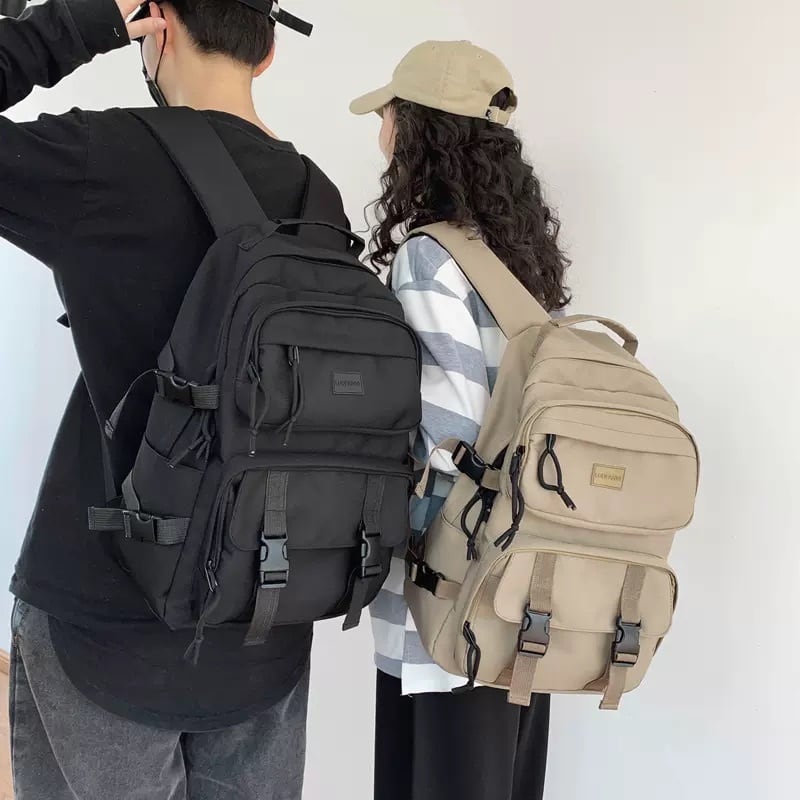 ミリタリー風 ユニセックス デザイン ポケット付き リュック 学生 通勤 3カラー 男女兼用 バックパック カップルコーデ お揃い アーミー Lamitte Deco トレンド 韓国ファッション ショップ Base店