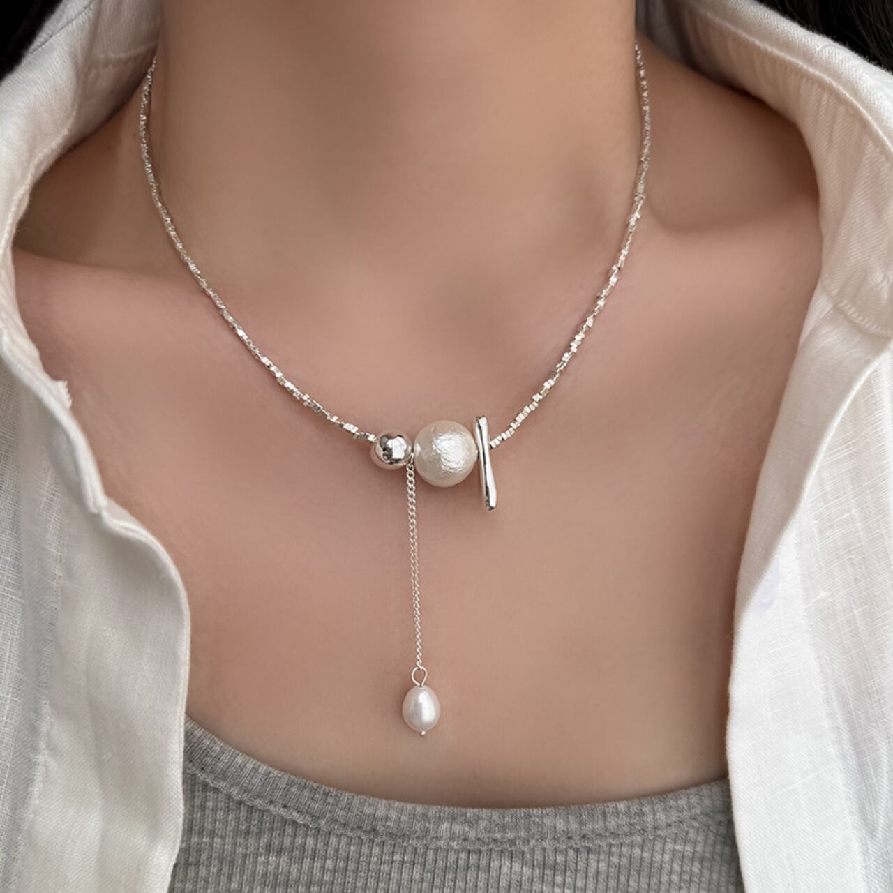 アシンメトリーパールネックレス a0652