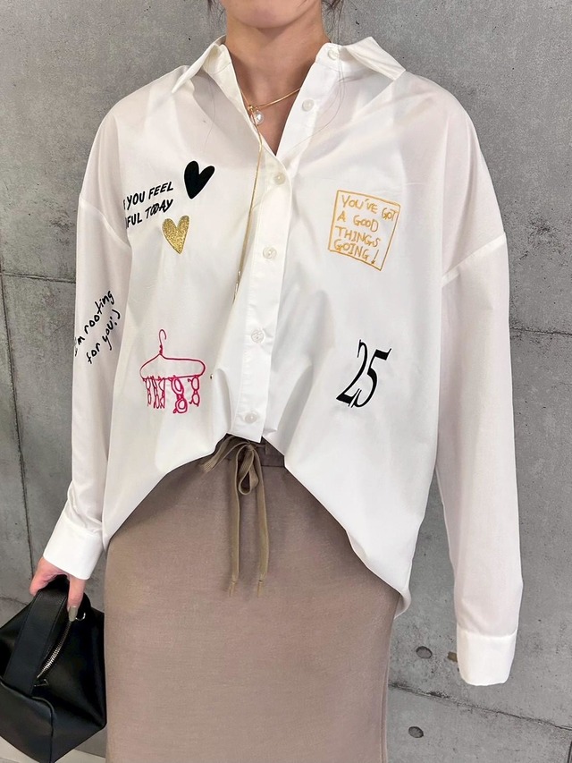 ロージー  Rosiee レタリング刺繍×プリントBIGシャツ