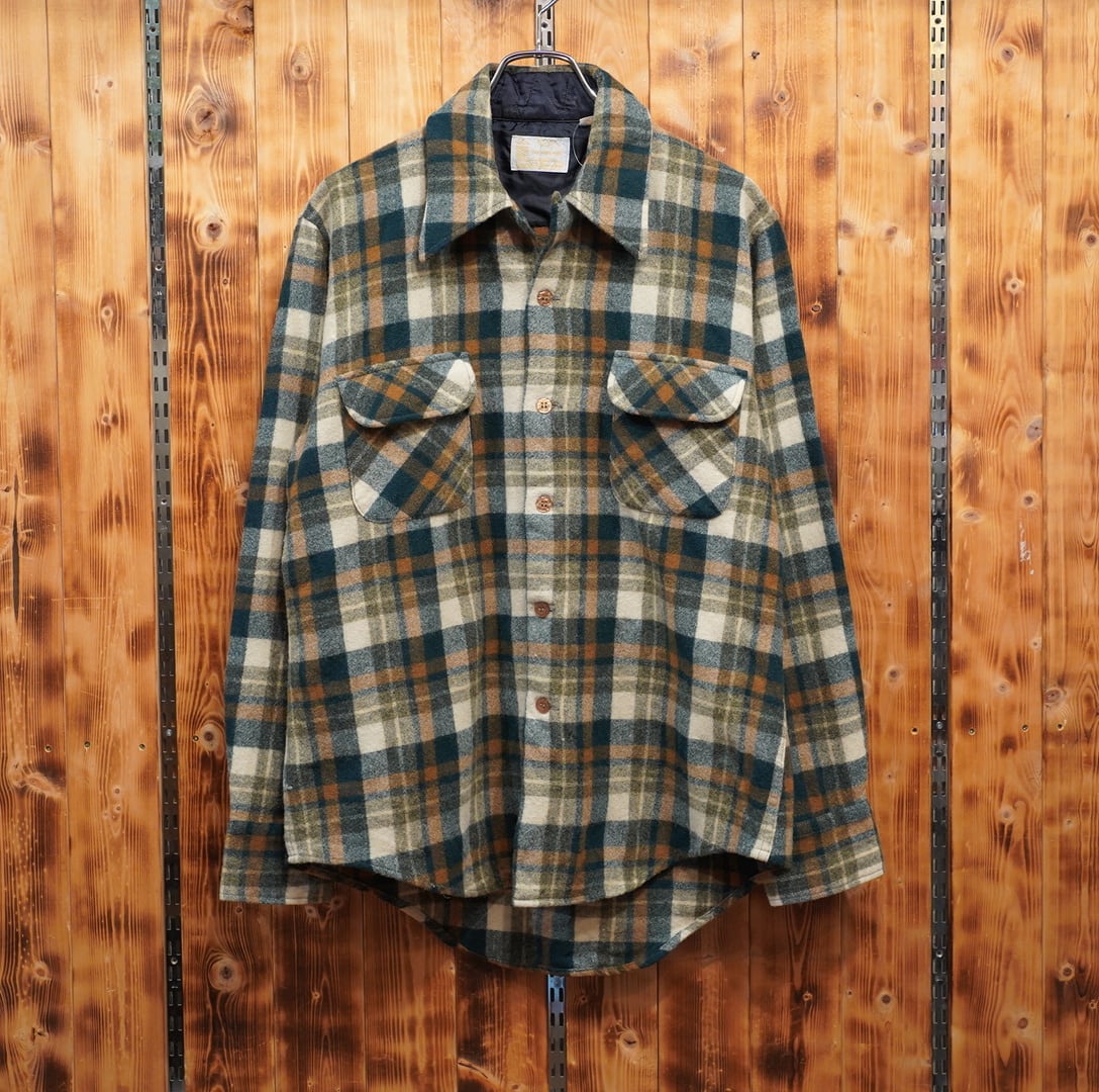 70s kings road 開襟シャツ ウール sears 16 L 16 1/2 /キングスロード シアーズ オープンカラーシャツ