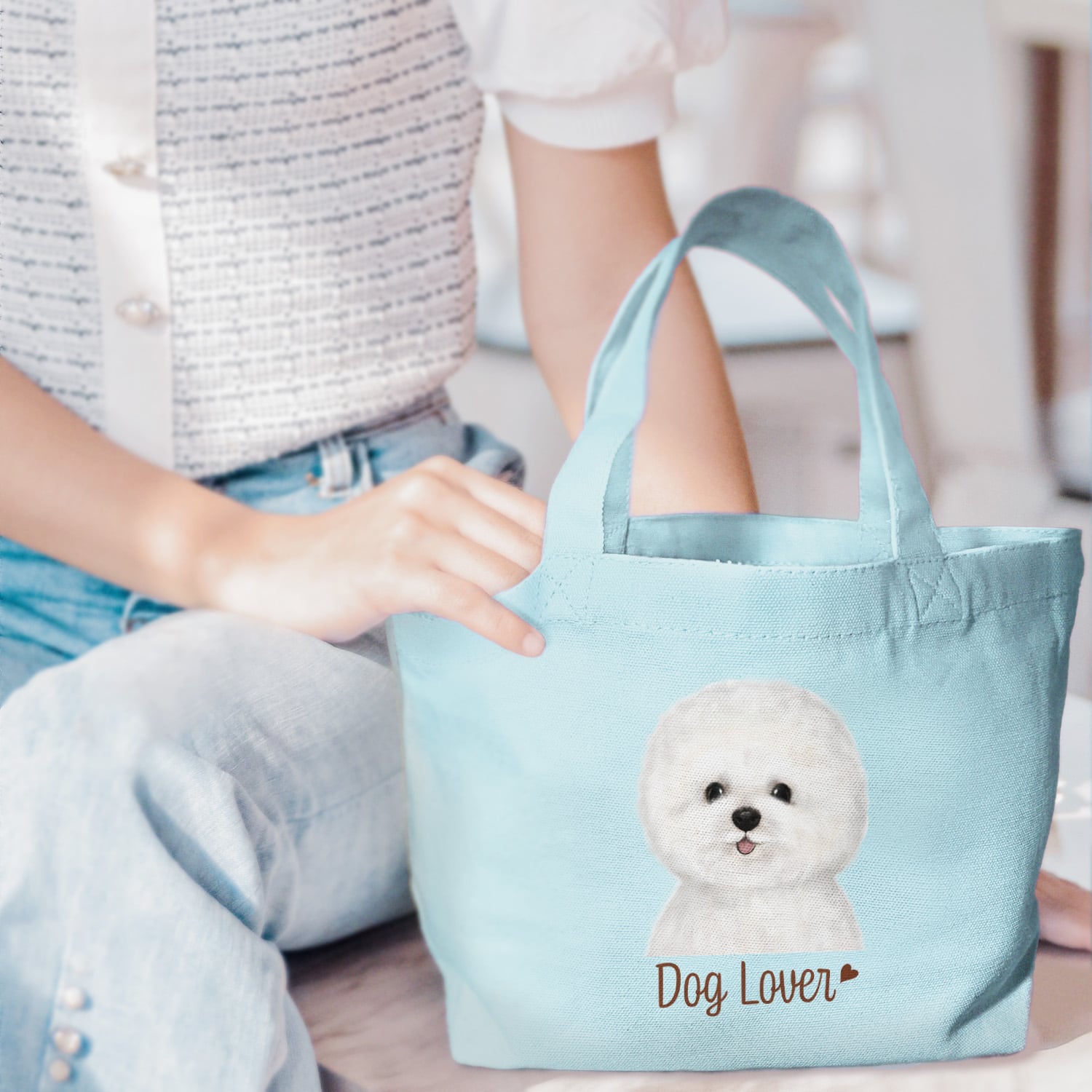ビションフリーゼ 水彩画風 毛色1色 】 ミニキャンバス トートバッグ