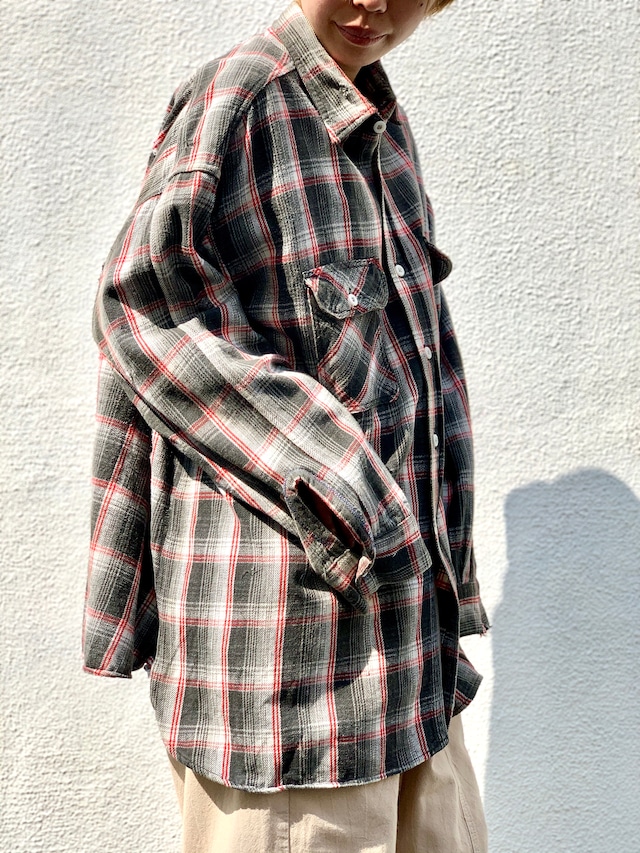60‘s− vintage l/s  flannel check shirts ”five brothers“JUNK