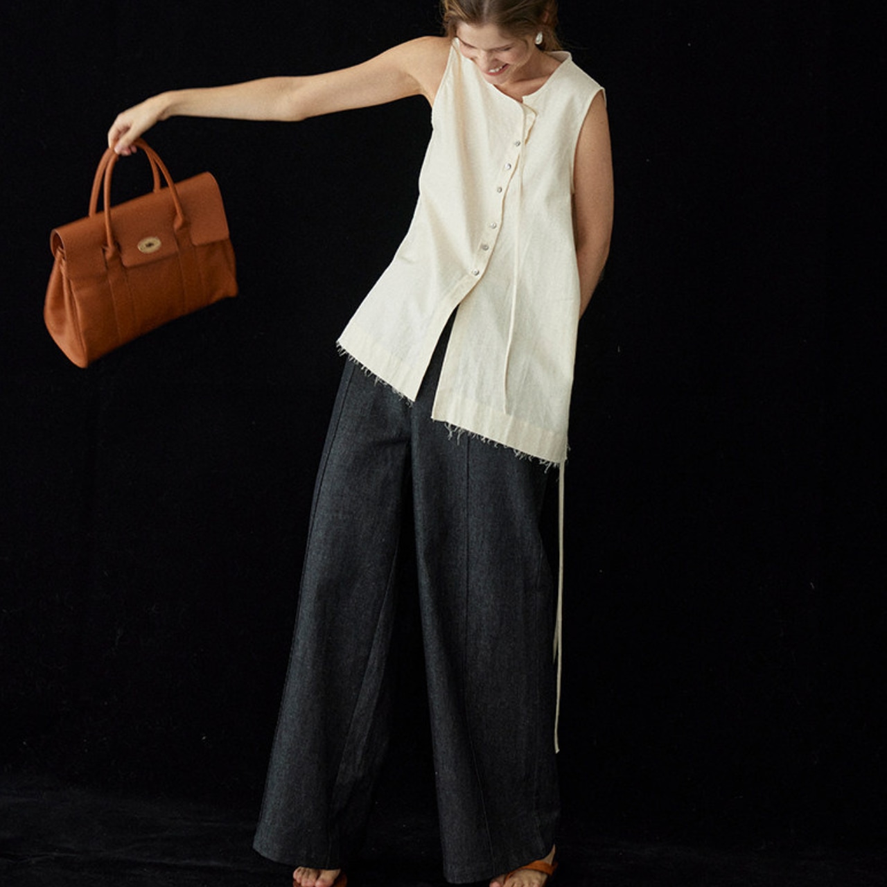 Button Front Sleeveless Tunic T0724