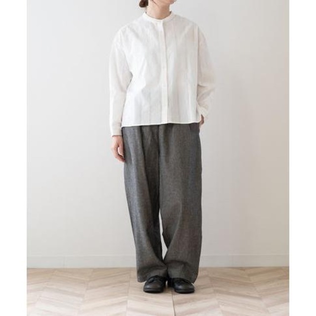 nachukara(ナチュカラ）ドビーストライプ バンドカラーブラウス