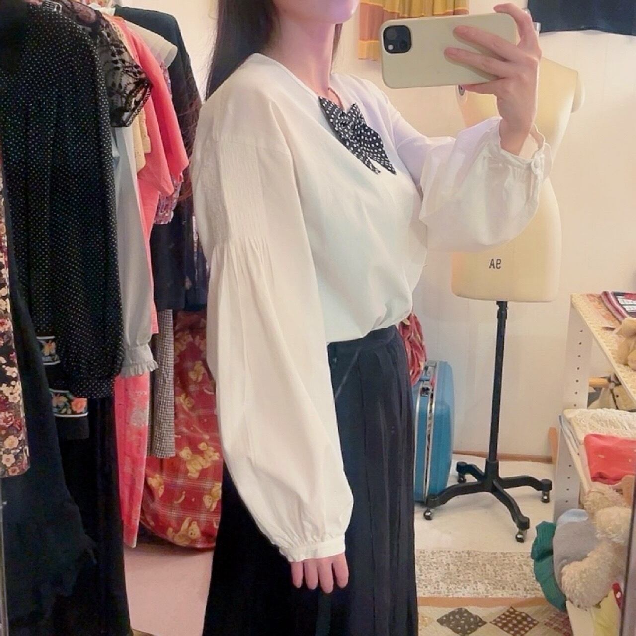 PINKHOUSE / black dot ribbon pintuck blouse