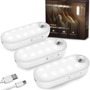 【在庫のみ】Lyridz センサーライト 室内 usb充電式 キッチンライト 無段階調光 足元灯 キャビネットホール/階段/クローゼット/キッチン用 昼光色 【3個セット・PSE取得済・日本語取説】