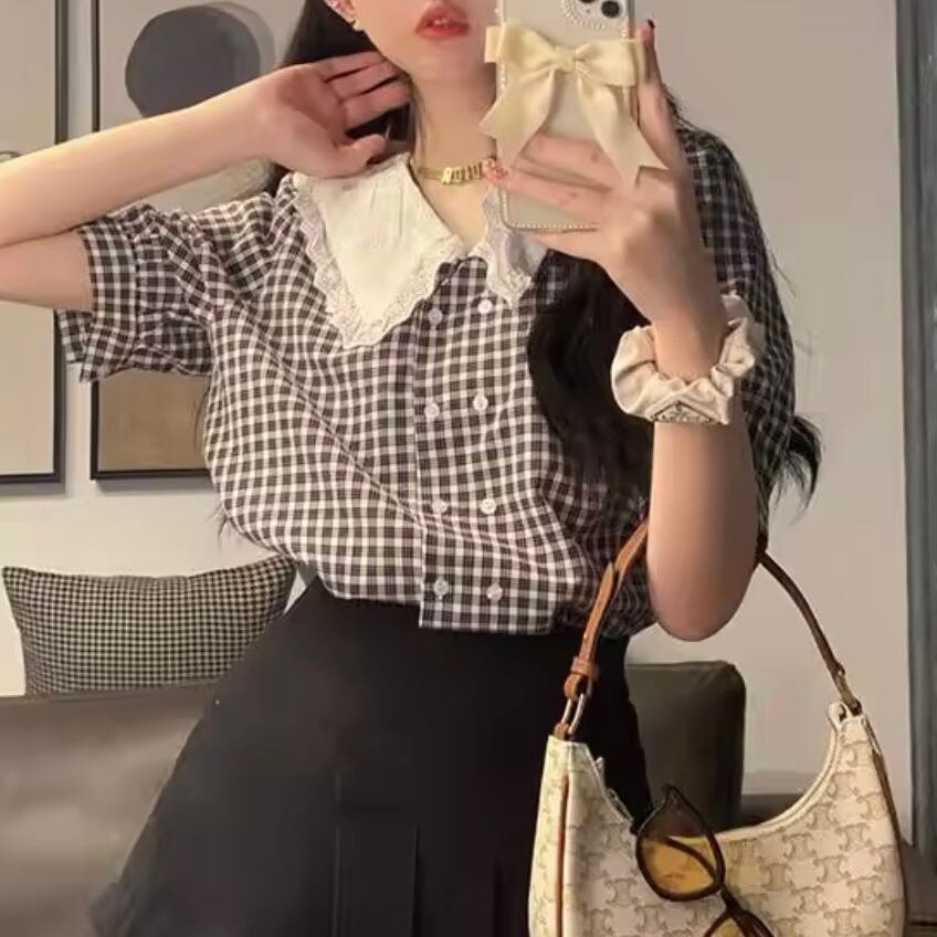 フレンチシックブロックチェックシャツ