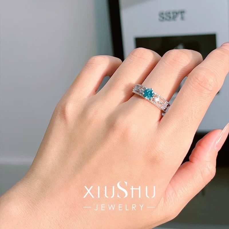 iMacターコイズとブルートパーズのお花リングシルバーリング11号