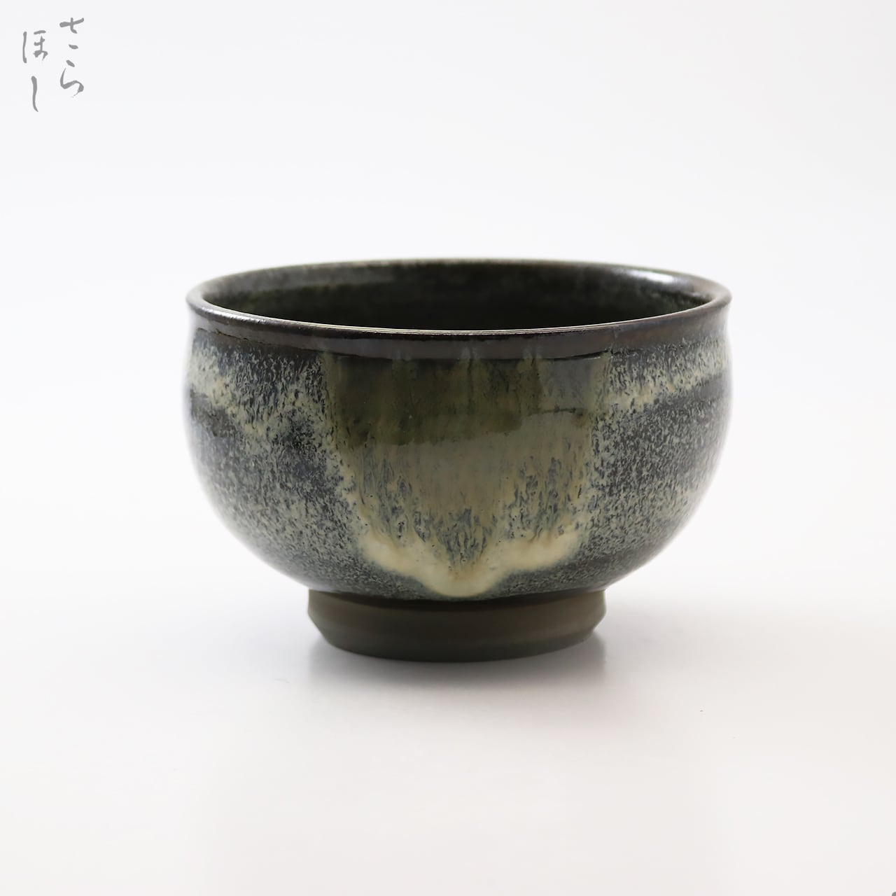 小鹿田焼 小袋窯 抹茶碗 銘 鹿峰 白なだれ 口径約10.5cm 一点もの 陶器