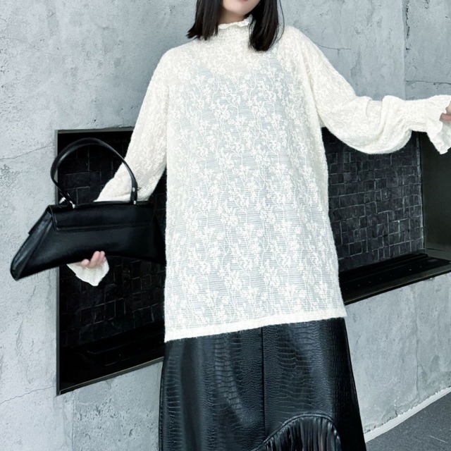 長袖 フリルネック オーバーサイズ ブラウス 2color PU0433