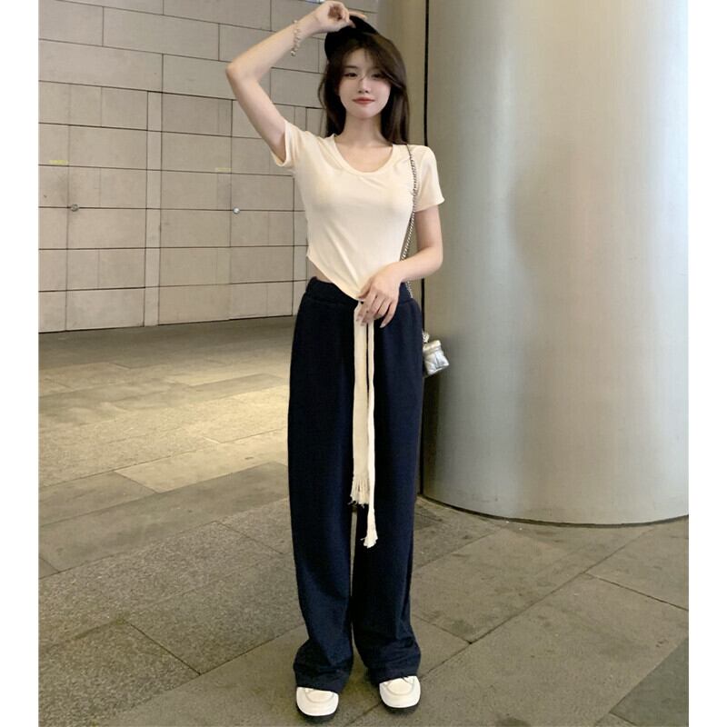 ショートウェストTシャツ サマーギャザールーズカジュアル 夏物 ガールズファッション83634892768