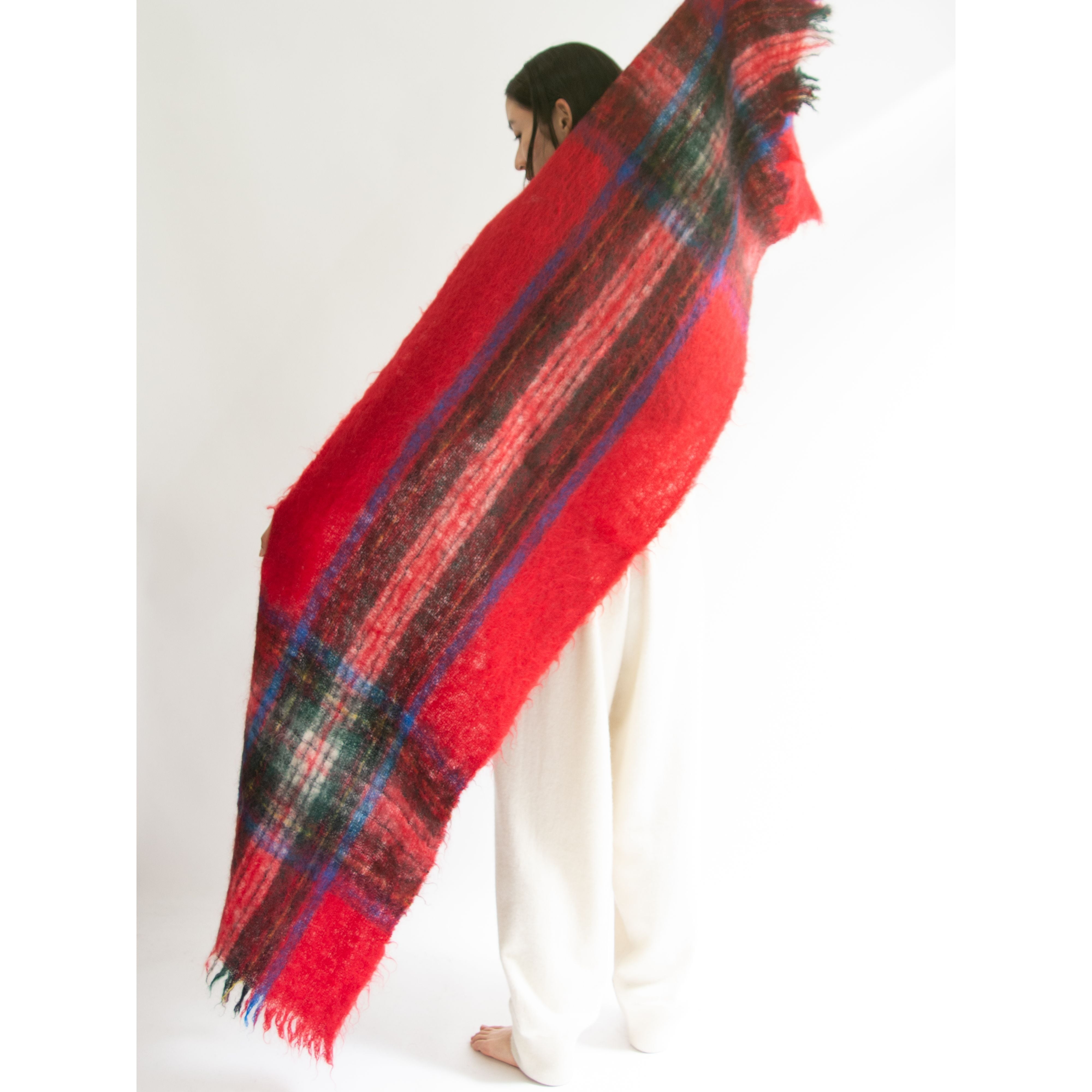 【GLEN CREE】Made in Scotland 100% Mohair Check Blanket Scarf(スコットランド製 モヘヤチェックブランケットマフラー)