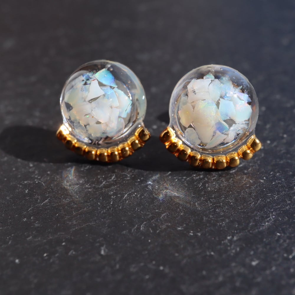 レトロ風球体レジン×天然石＆トパーズ♡ピアス　1930 3c6720dc8fff536b372e30113e05c7