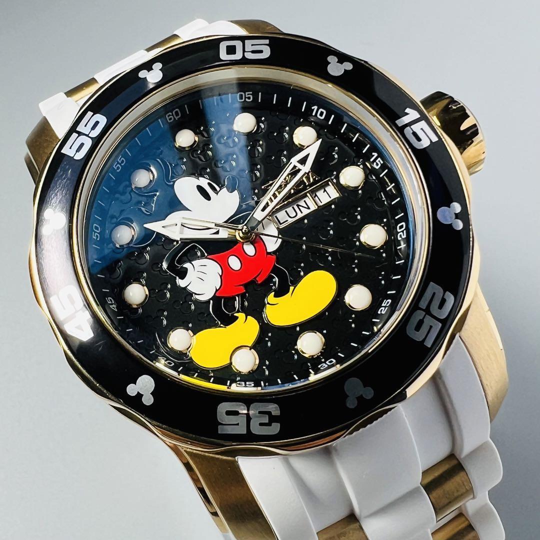 INVICTA インビクタ プロダイバー 腕時計 新品 ディズニー コラボ ミッキー メンズ ホワイト 3000個世界限定 ブラック クロノグラフ  クォーツ 電池式