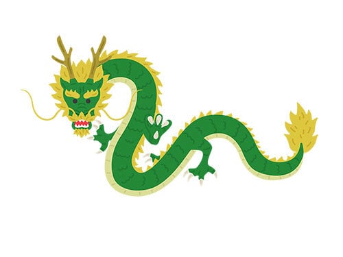 正面を向いた、飛んでいる龍のイラスト | イラストセンター有料素材販売