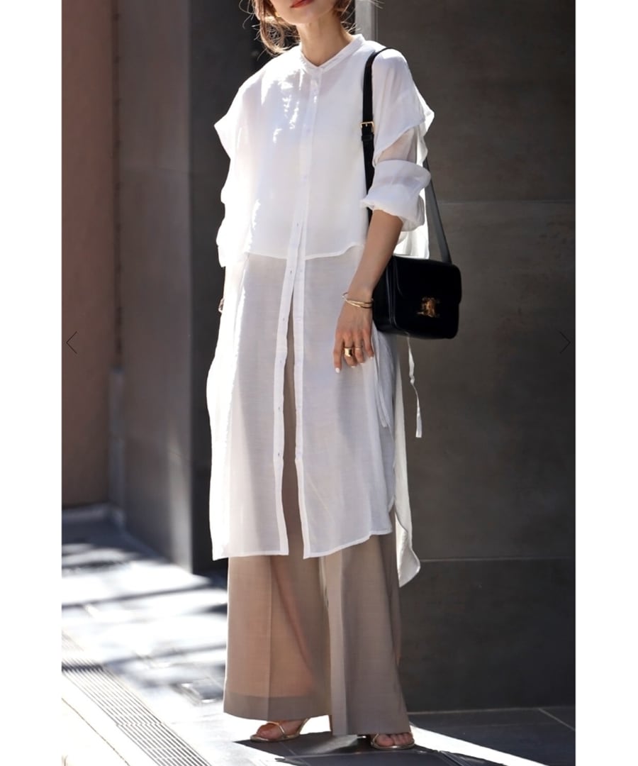 バンドカラーデザインシャツワンピース【t-10239】.