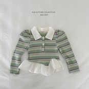 韓国子供服 / 26Autumn / 〖取寄〗Melikey / 斜めフリルカラーTシャツ / 女子服 *XS~JM*