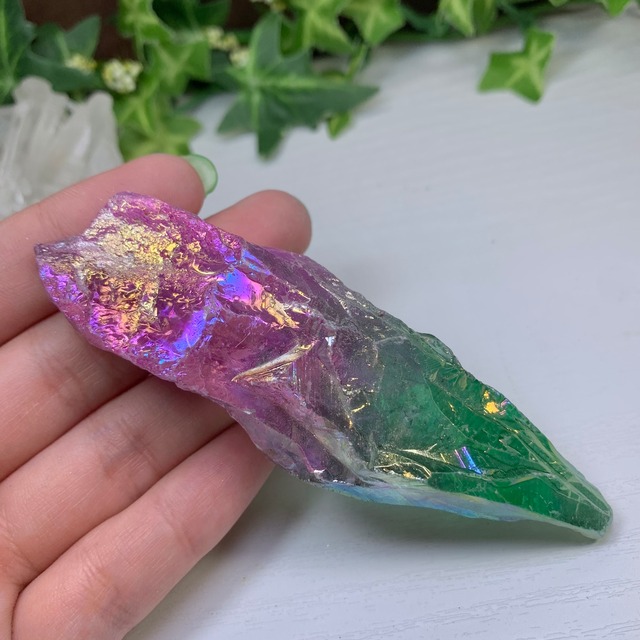 12.パープル×グリーン☆ラフカット☆オーラクォーツ