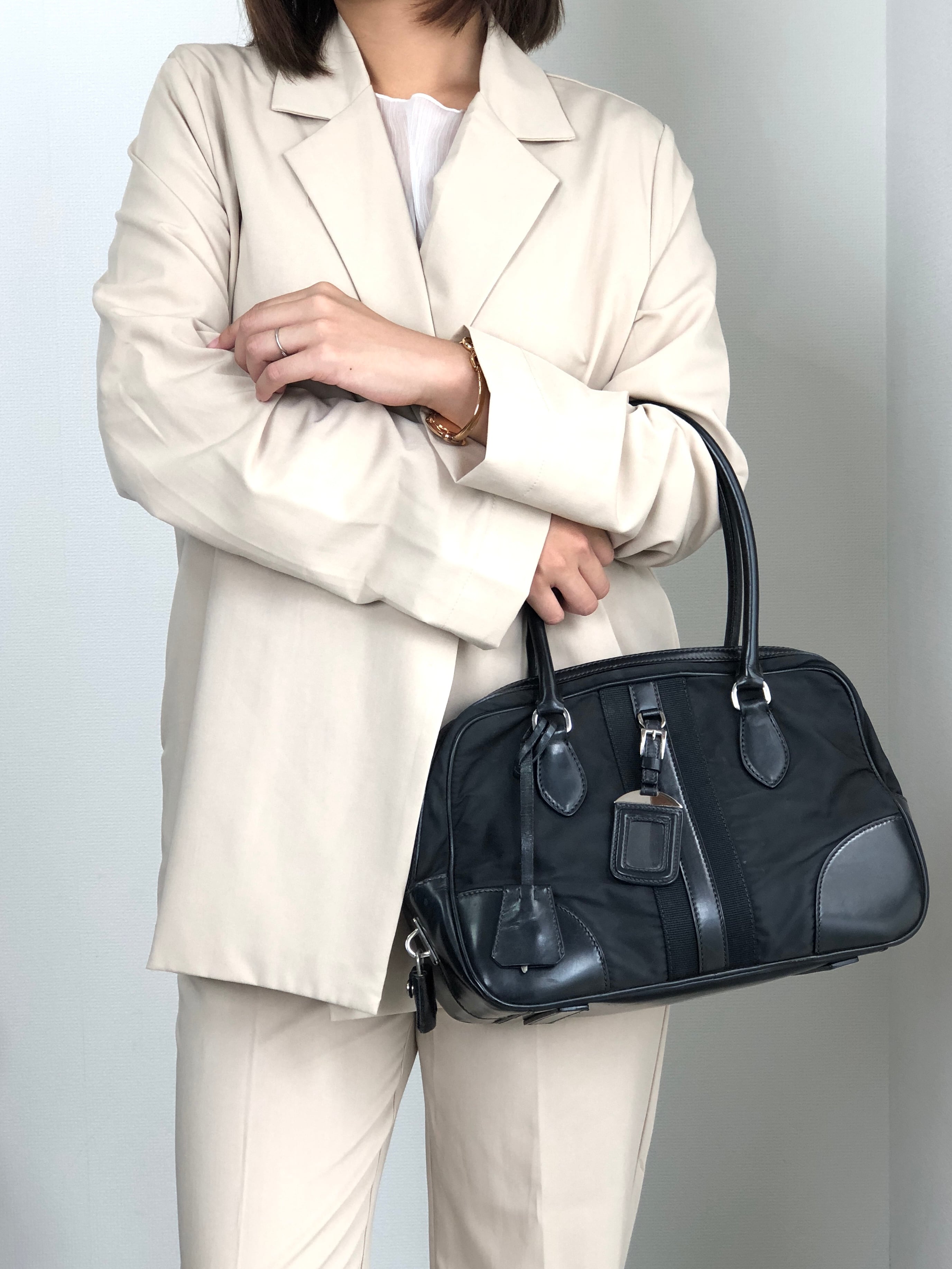 PRADA プラダ ハンドバッグ ブラック トライアングルロゴ ナイロン ミニボストン vintage ヴィンテージ オールド vv4j5d