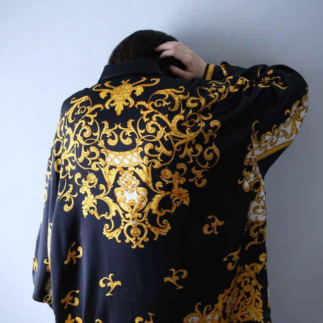 scarf elegant pattern gloss fabric fly-front  XXL over silhouette silk shirt