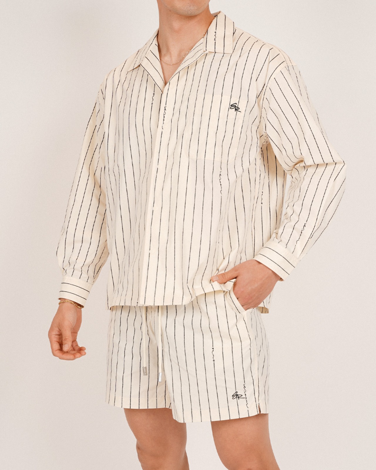 【SUNS】PIN STRIPE OPEN COLLAR LONG SLEEVE SHIRTS［RSS026］
