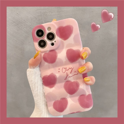 iPhone14Pro Max/13/12ケース ハート 甘い ピンク 波形状 可愛い アイフォン14プロケース シリコン 耐衝撃 ファッション 韓国女子 大人気!