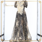 パーティドレス ワンピース ドレス ブラック系 ゴールド系 黒 金 スパンコール 演奏会 発表会 パーティ カラオケ スパンコールデザイン エレガント ステージ衣装 フォーマルイベント