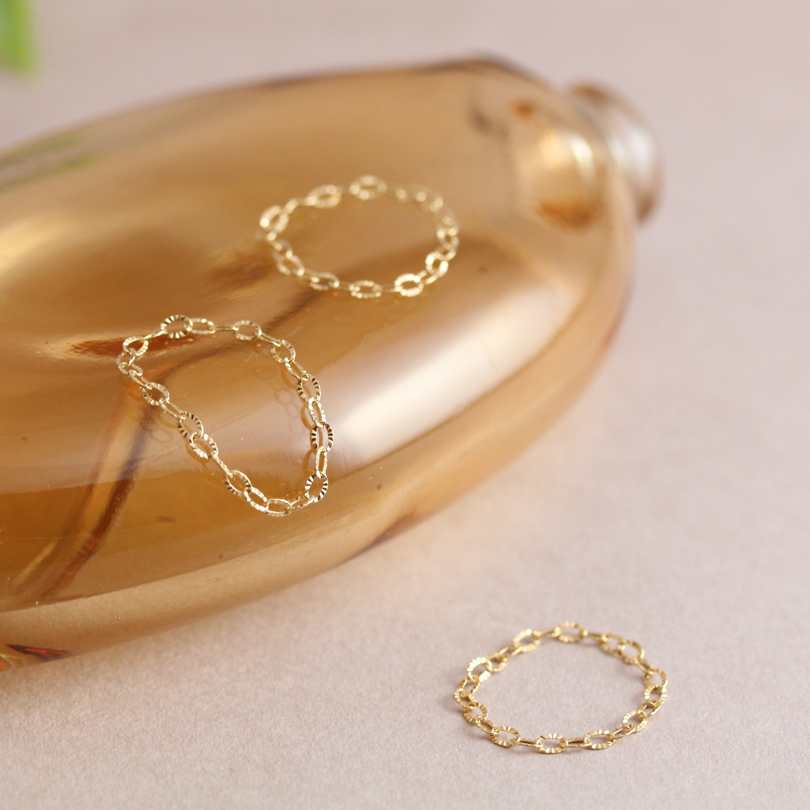 5号～11号〉K18 リップルチェーンリング つけっぱなし No.155#5～11