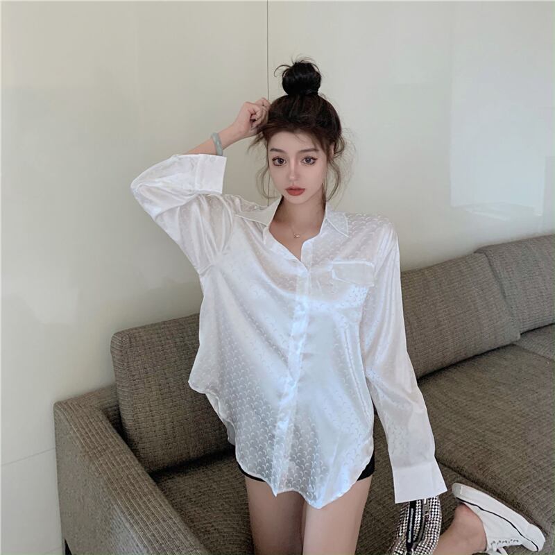 ルーズホワイト長袖シャツレディース秋シフォンシャツ2020ニューデザインセンスニッチミドル丈トップス ブラックストロベリース1140260952