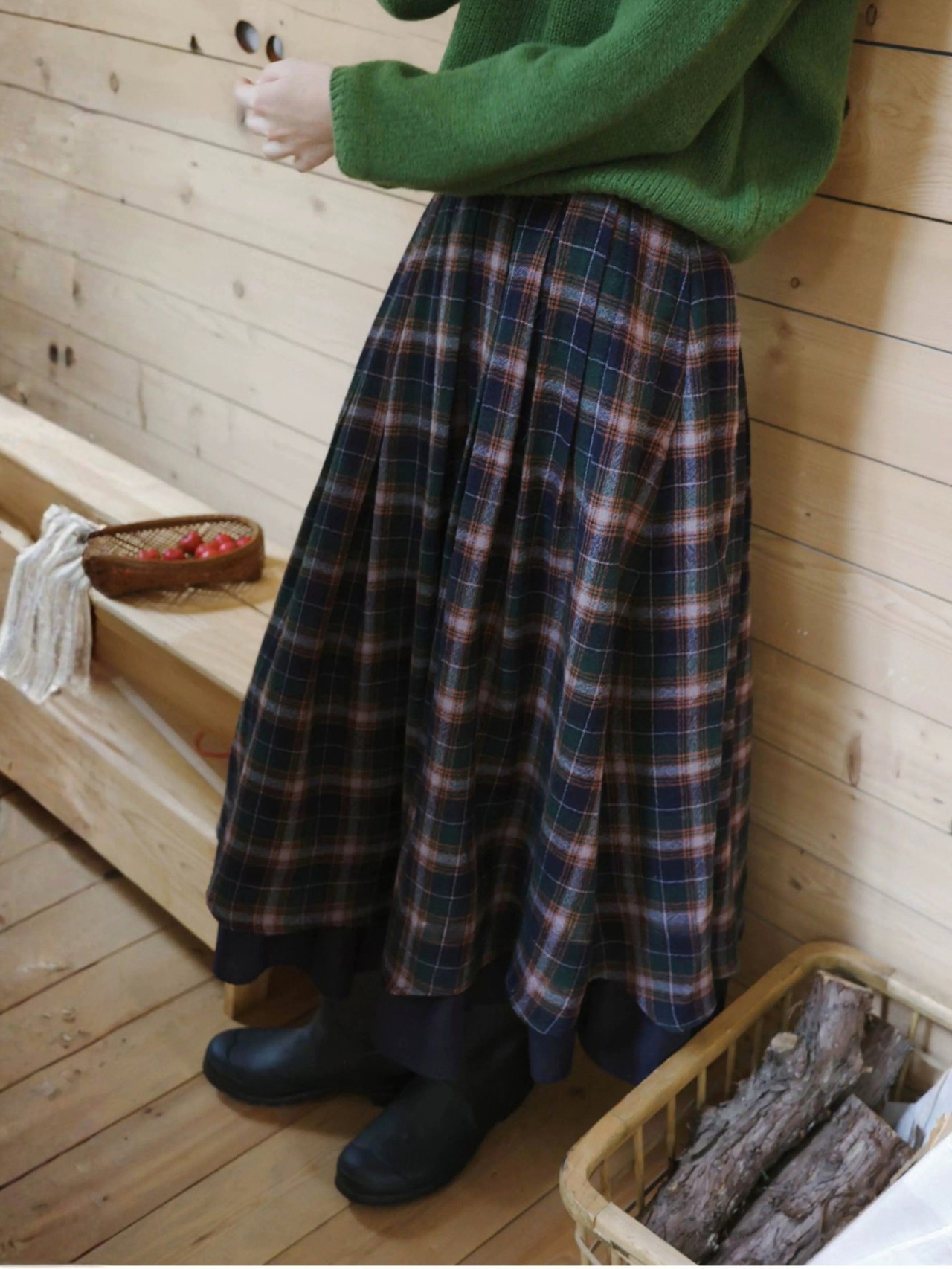 Forêt Tartan Check Wool Volume Skirt F0867
