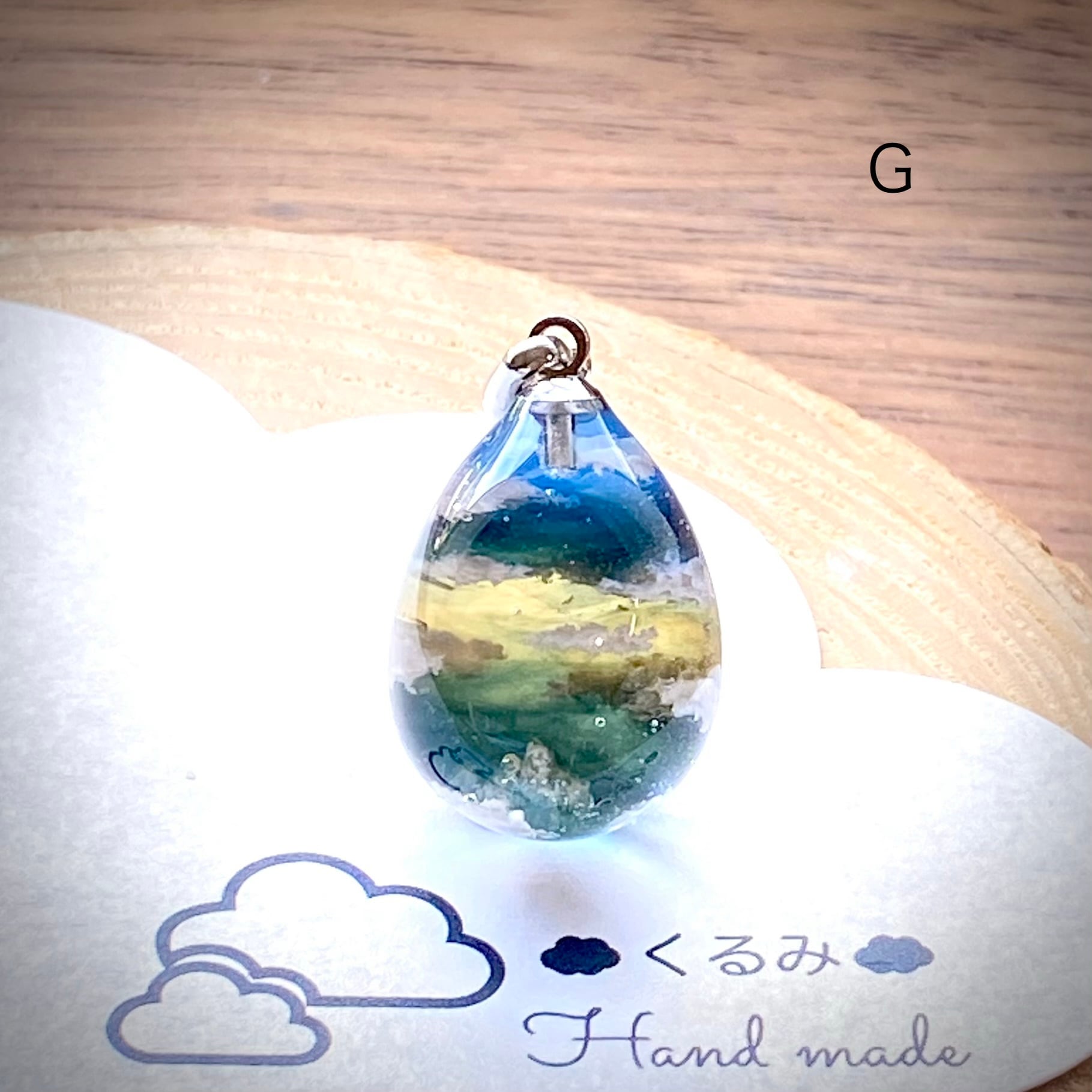 たまご型 ペンダント 雲＆空 夕暮れから夜空  20mm×13mm  G