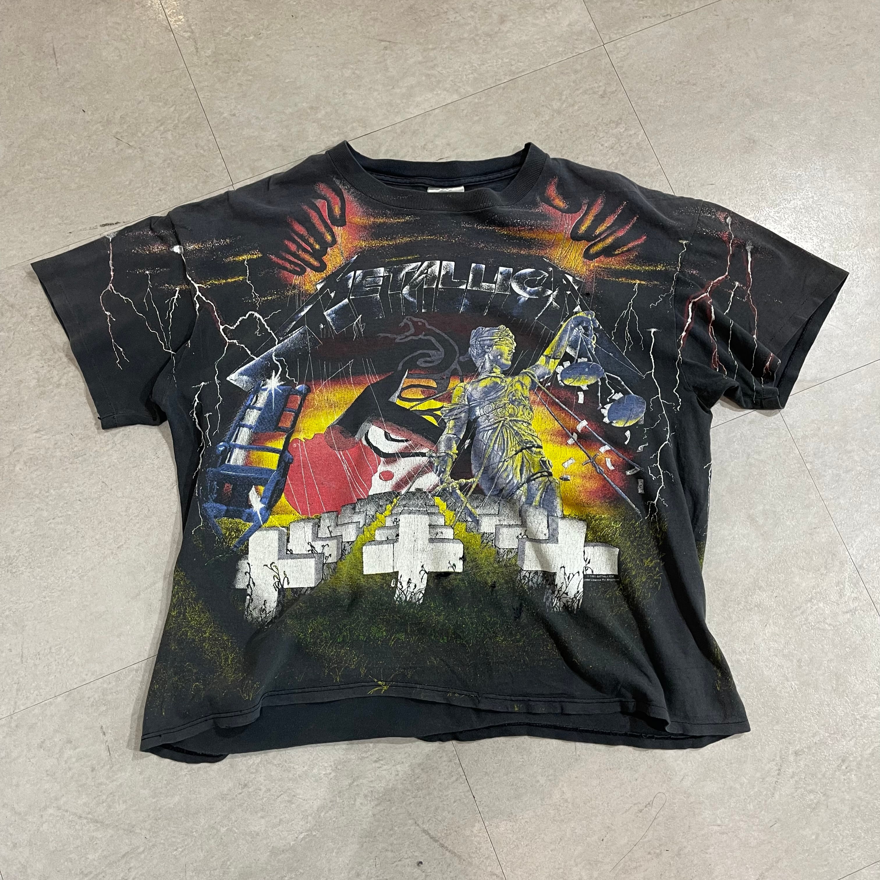 90年代 USA製 size:XL【 METALLICA 】メタリカ バンドTシャツ バンT プリント T 両面プリント 総柄 ブラック 黒 古着  古着屋 高円寺 ビンテージ