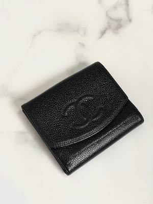 CHANEL シャネル ココマーク キャビアスキン レザー 二つ折り財布 ダブルホック 財布 ブラック vintage ヴィンテージ オールド 2x7xiw