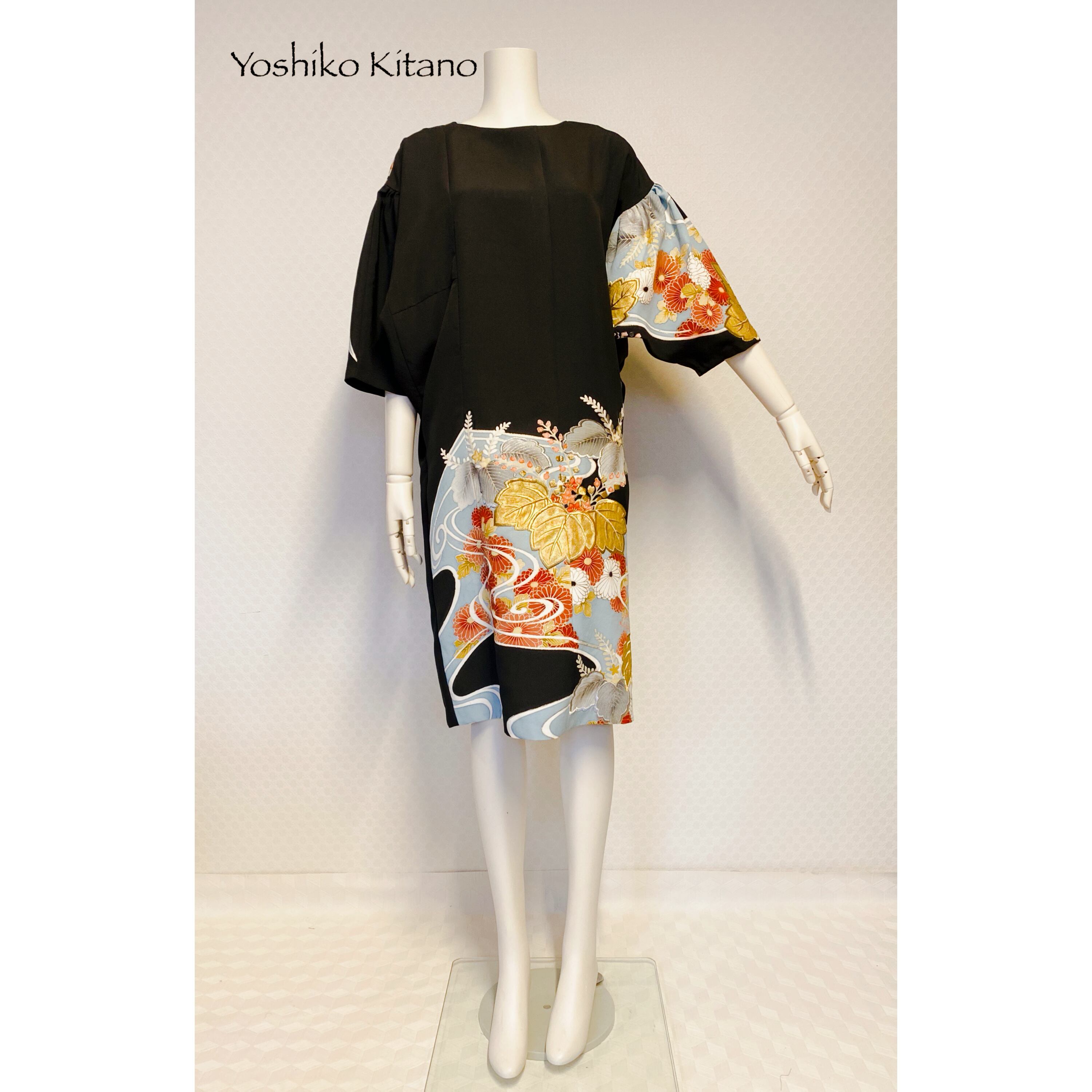 ウィッグスリーブの着物リメイクワンピース Yoshiko Kitano