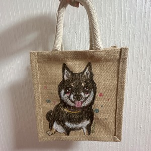 ペットちゃん似顔絵のジュートバッグのナチュふわバッグ　Sサイズ　