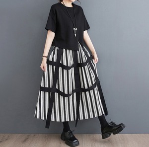 Monochrome Stripe Ribbon Skirt / モノクロ ストライプ リボン スカート