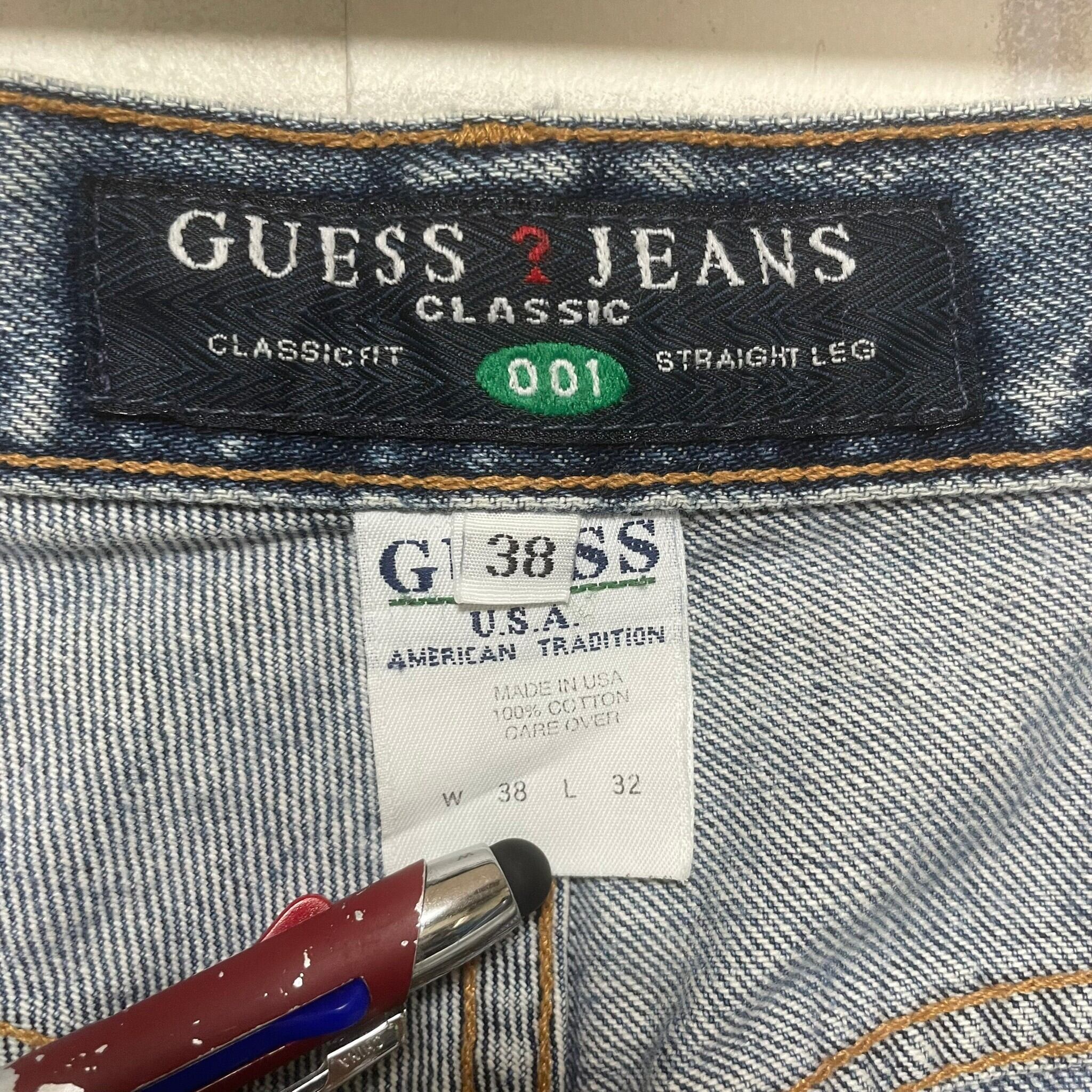 W38×L30#裾上げ済み】【Made in USA】GUESS デニムパンツ 革パッチ 
