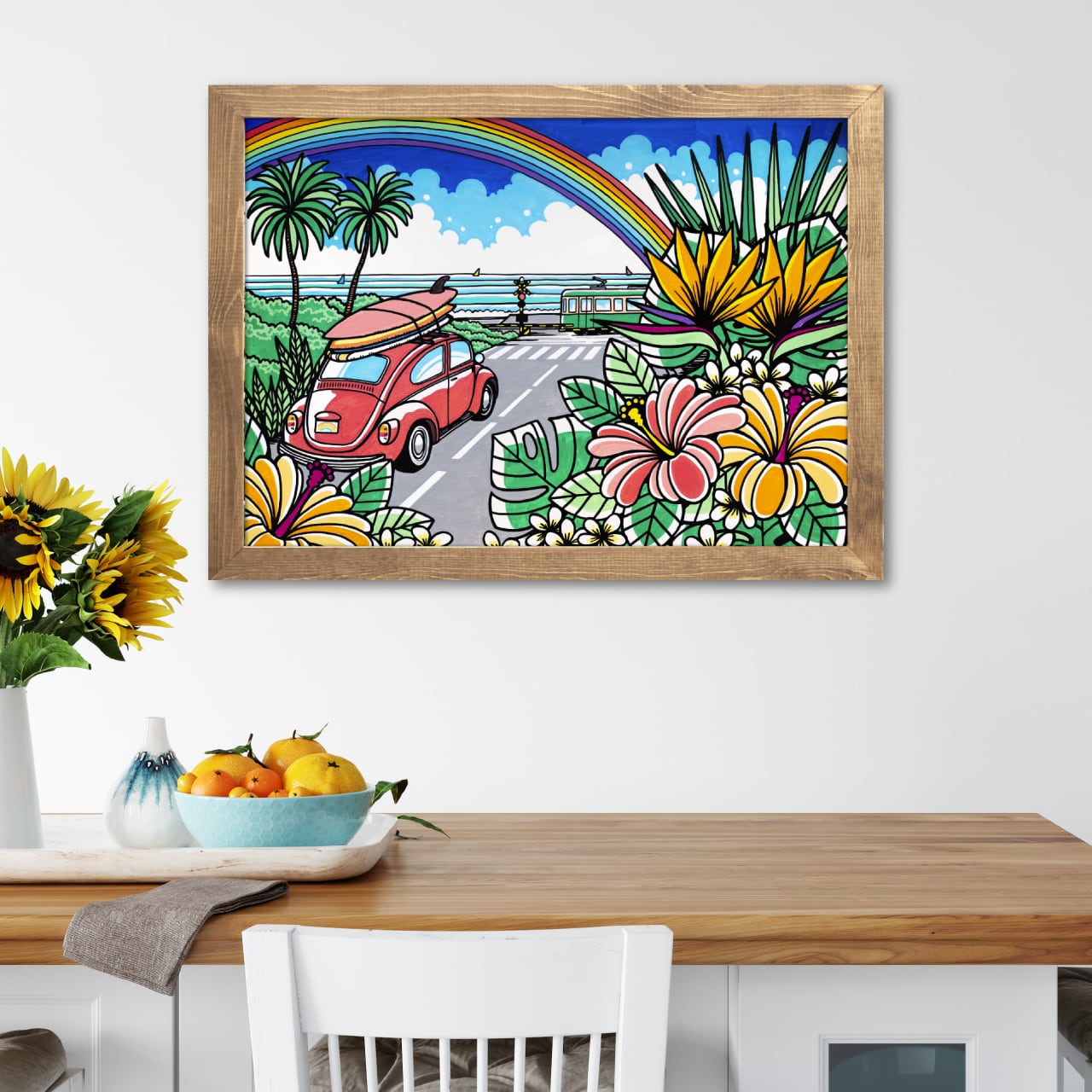 原画】Wood Panel B2 Size（江ノ電とビートル）with Frame | TAMO ART