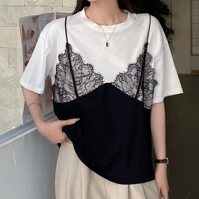 Lace cami layered tee 3 colors V2360