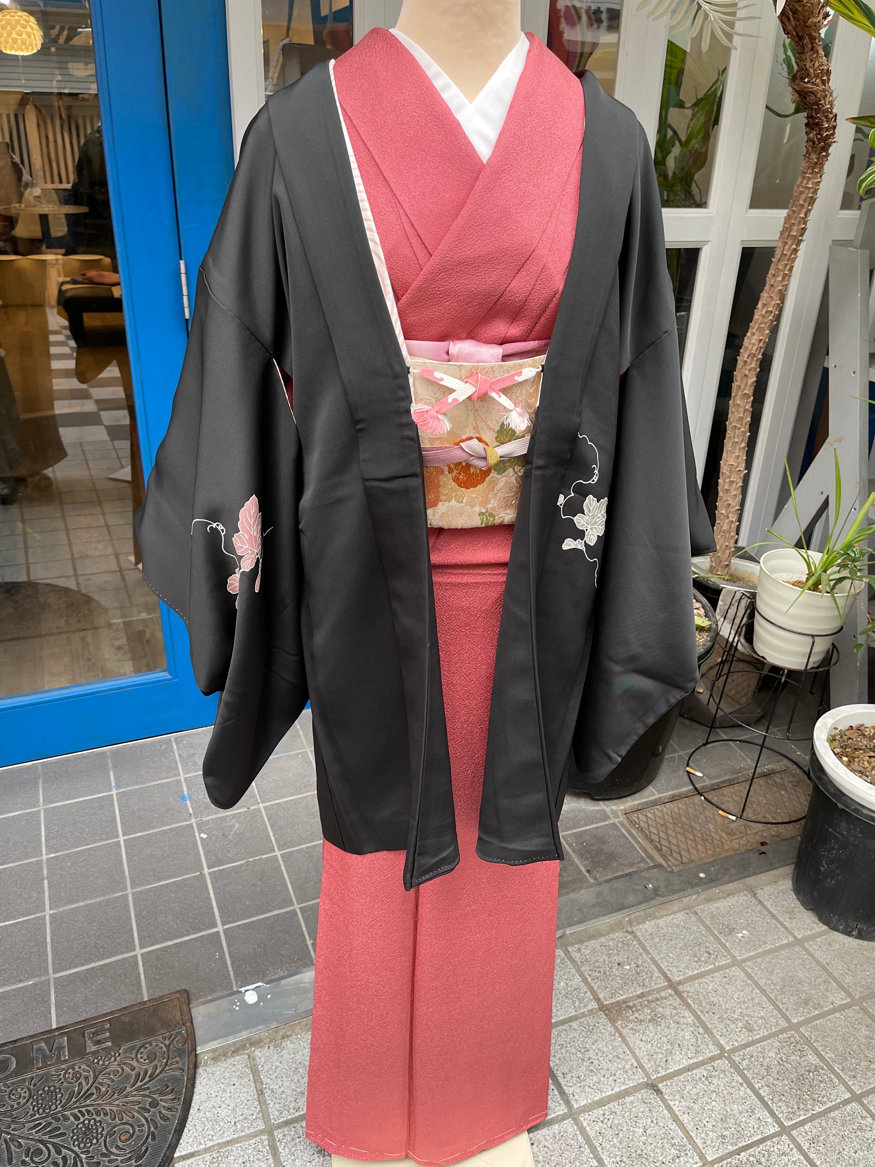 黒羽織 葡萄 ゆったりサイズ 一つ紋 セミフォーマル 訪問着 色無地 卒