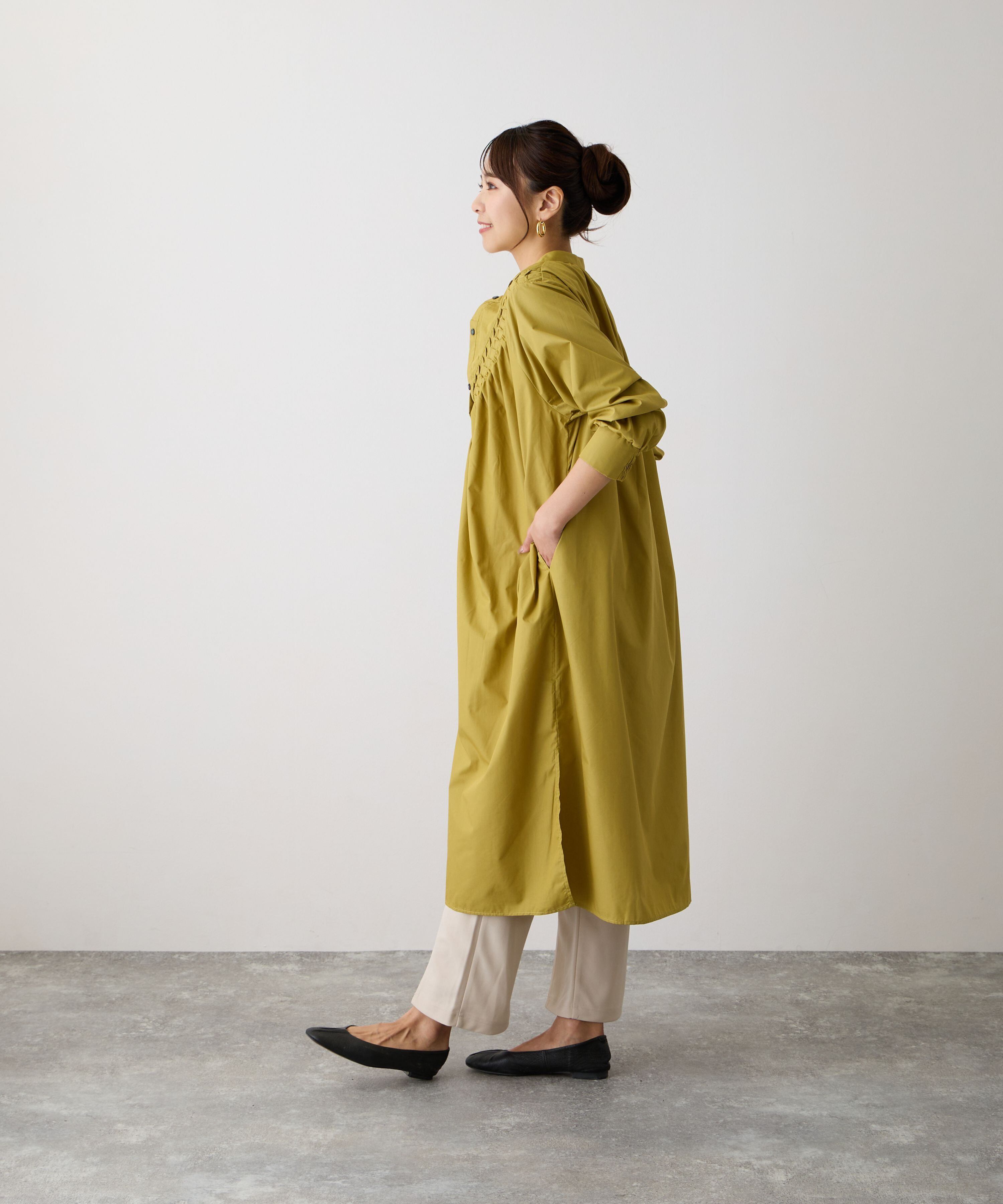 No.58516 ピンタックシャツワンピース Mustard | エルキカク