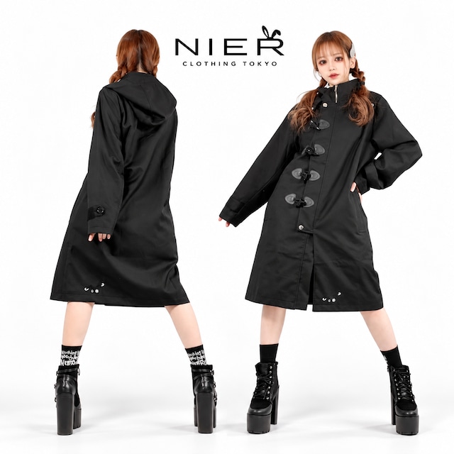 ASYMMETRIC TOGGLE BUTTON LONG COAT【BLACK刺繡DESIGN】