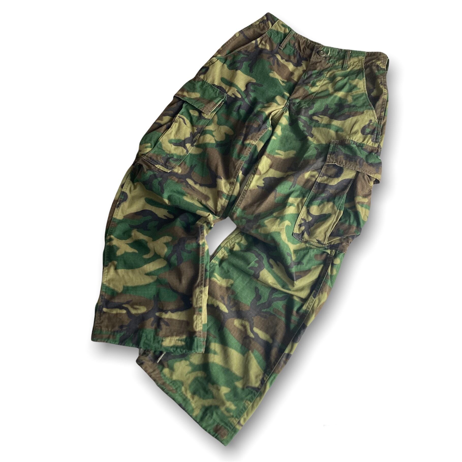 70s 1969 TROUSERS CAMOUFLAGE COTTON POPLIN RIP STOP