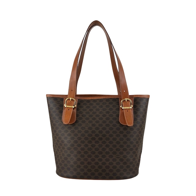 CELINE セリーヌ マカダム ハンドバッグ ブラウン ブラゾン型押し PVC トートバッグ vintage ヴィンテージ オールド bz34wg